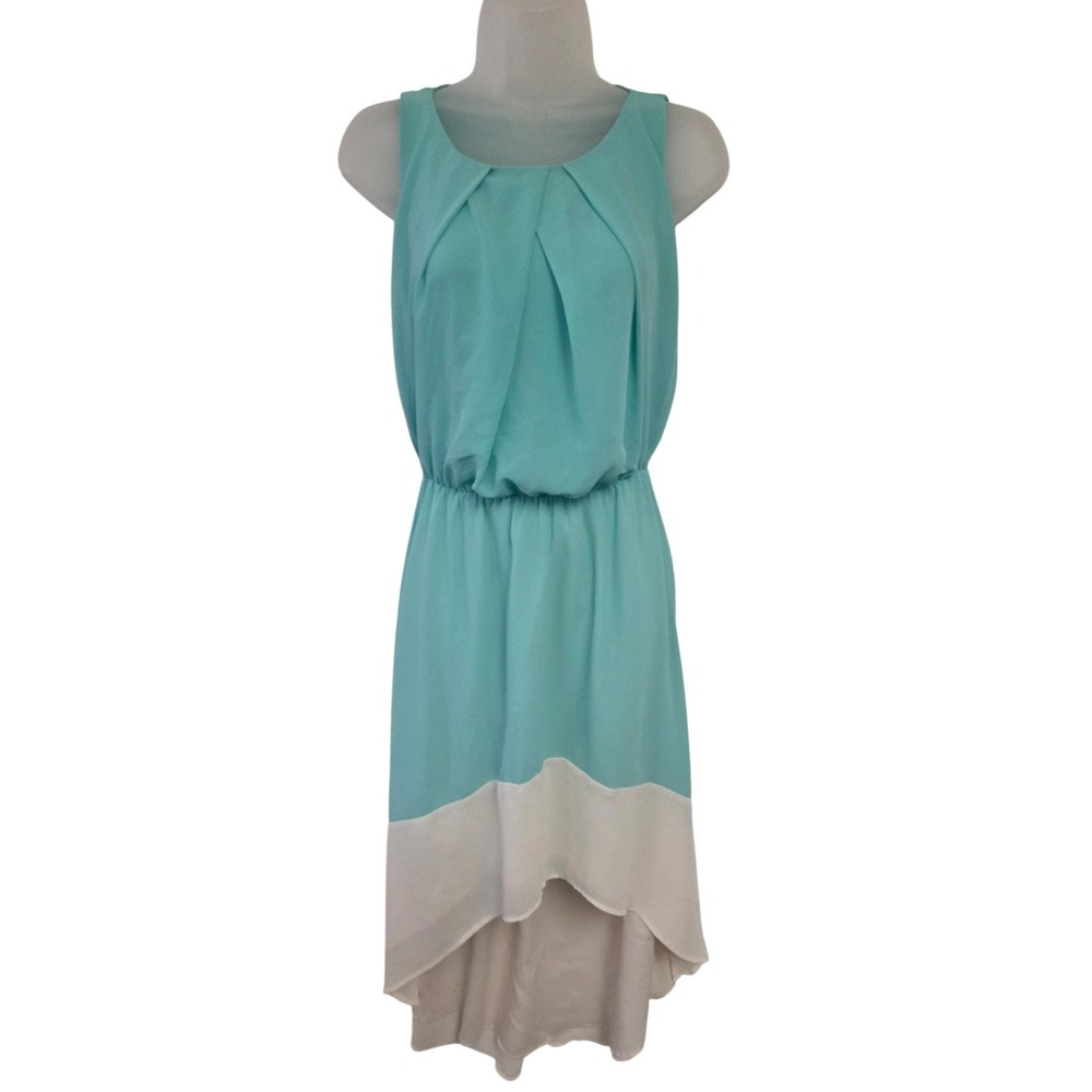 Evelyn & Arthur Turquoise White Colorblock High Low Twee Dress XS Sleeveless